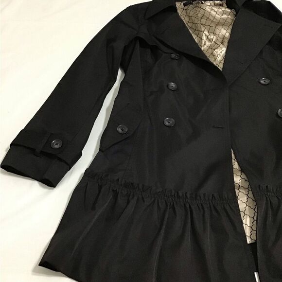 Sandro Studio Black Wrap Coat Double Breast Self Tie Belt Ruffle Hem Large - Picture 12 of 15